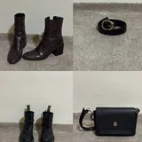 Ботинки Zara и Dr. Martens, ремень Mango, сумка Tommy Hilfiger, фен, бигуди, сушилка, бутылка, зеркало 1