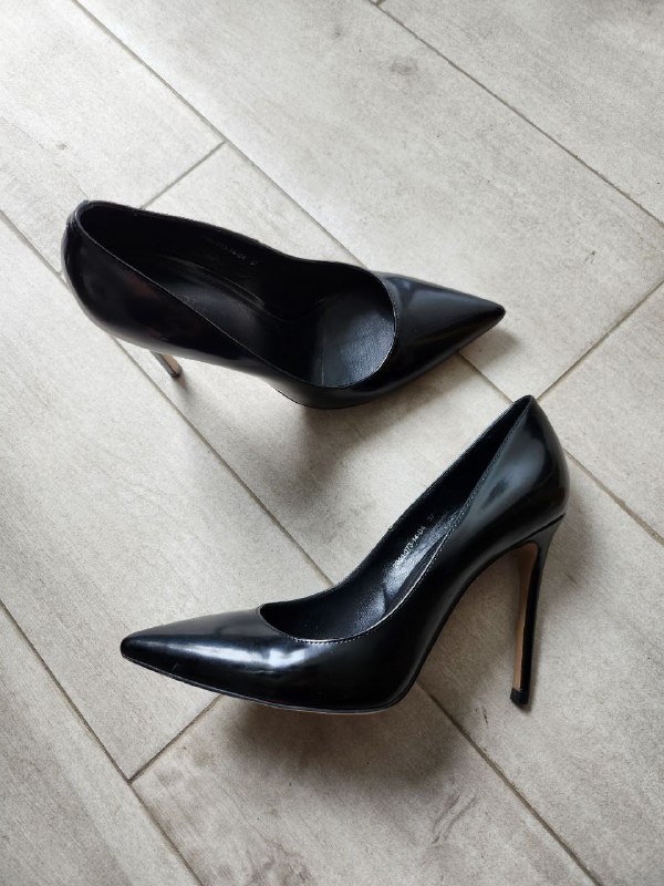 Black leather high heels
