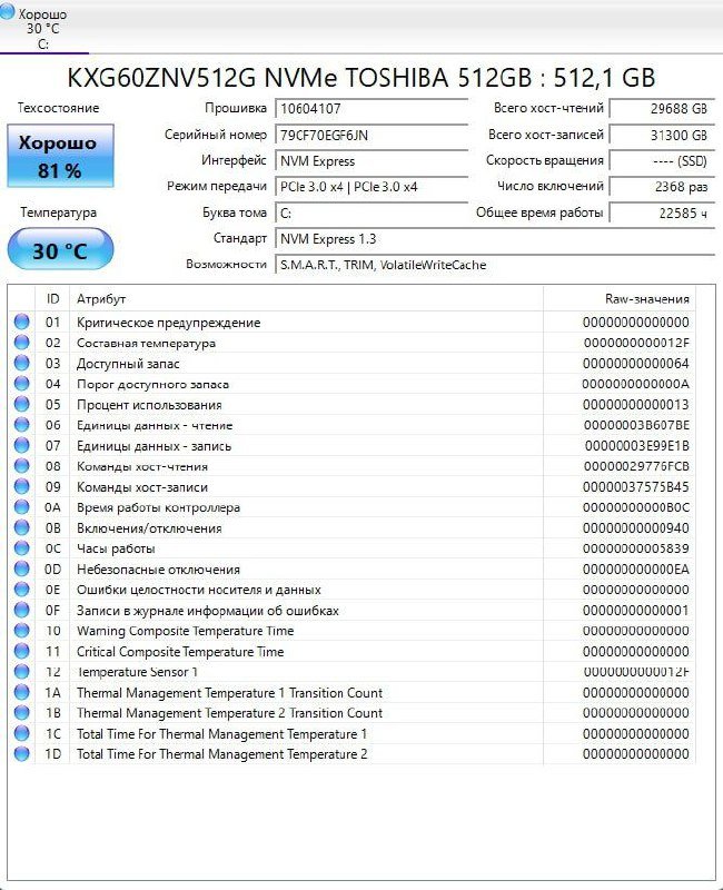 SSD NVMe Toshiba KXG60ZNV512G 512 ГБ 3