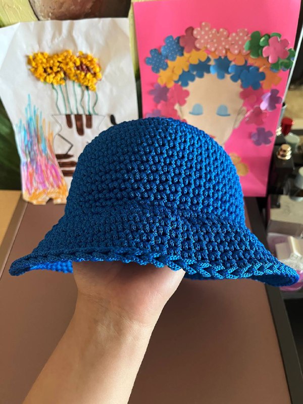 Панама ручной работы из синего шнура 2