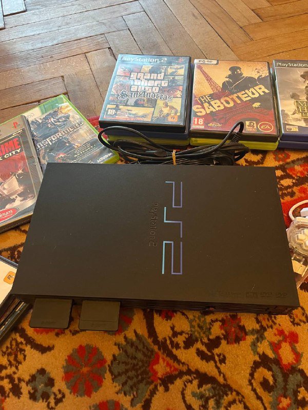 PlayStation 2, джойстики, наушники, 18 игровых дисков 2