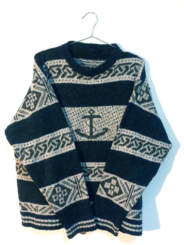 винтажный шерстяной свитер, полосатый свитер с якорем 2