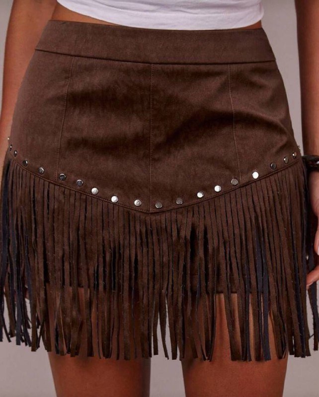 Юбка замшевая коричневая с бахромой, размер S-M 2