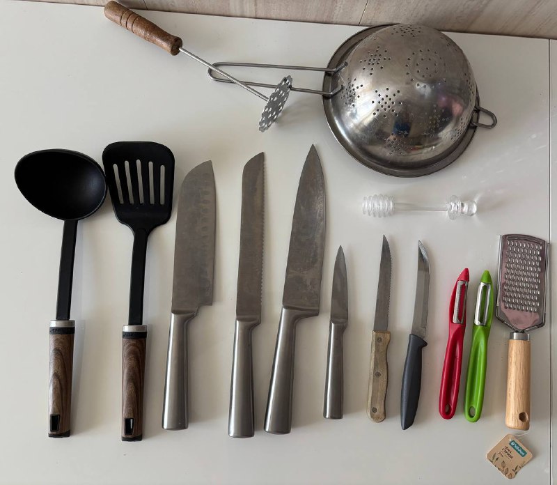 Набор ножей для мяса, фруктов, хлеба, ножи, овощечистки, терка, ложка, толкушка, дуршлаг