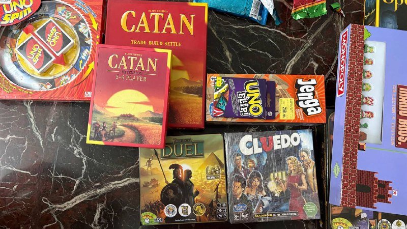 Монополия Super Mario Bros, Дженга, 7 Wonder, Cluedo, 7 wonders duel, Catan, Уно, Splendor 3
