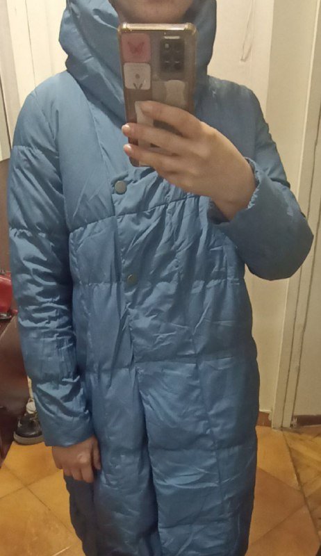 Удлиненный тёплый пуховик с карманами размеры S, M