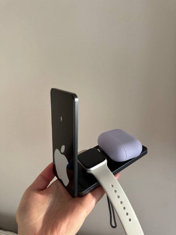 Беспроводная магнитная зарядка 3 в 1 для наушников, телефона и часов 3