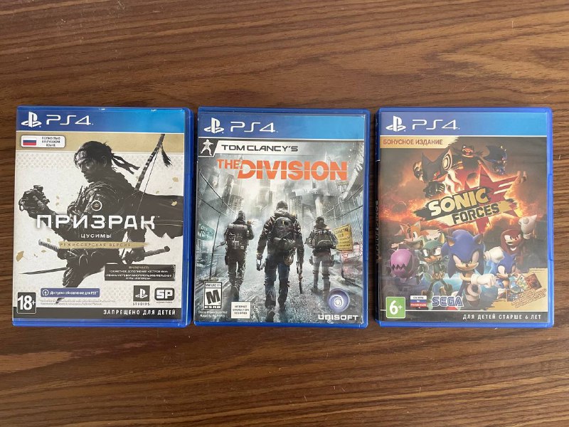 Диски для Playstation 4/5 Sonic Forces, Ghost of Tsushima, The Division