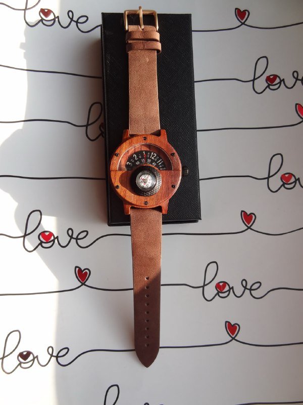Часы с компасом деревянный корпус кожаный ремешок