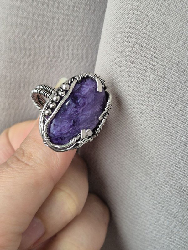 Кольцо с чароитом ручная работа 7