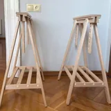 Письменный стол, зеркало, видеосвет Godox SL200II, опоры, кондиционер, глюкофон, барные стулья, дерби COS, кроссовки Nike Dunk Low, камера Polaroid 636 4