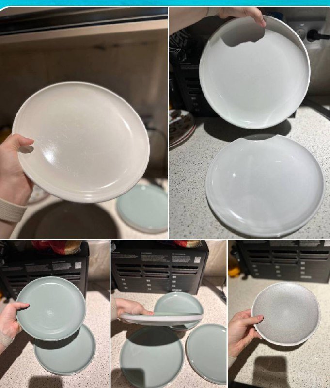 Тарелки светло бежевые, светло-зеленые, серая тарелка