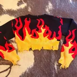 Knitted cropped sweater with flame pattern 2