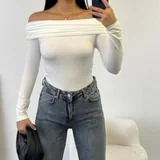 Белое боди с открытыми плечами 2