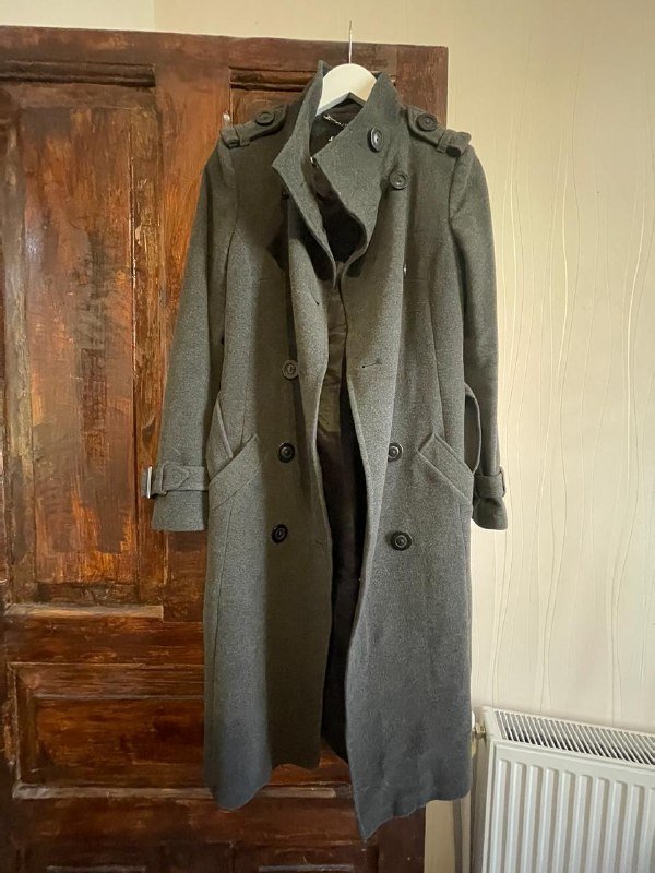Пальто-бушлат с поясом, размер S, 60% шерсти