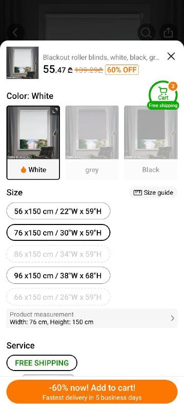 Рулонные шторы белые, блекаут 76х150 2