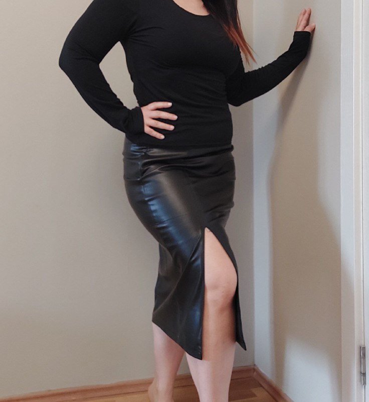 Юбка DeFacto женская чёрная кожзам, размер XL