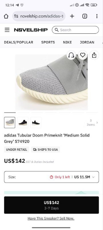 Кроссовки Adidas Mens Tubular Doom Primeknit серые размер 45 7