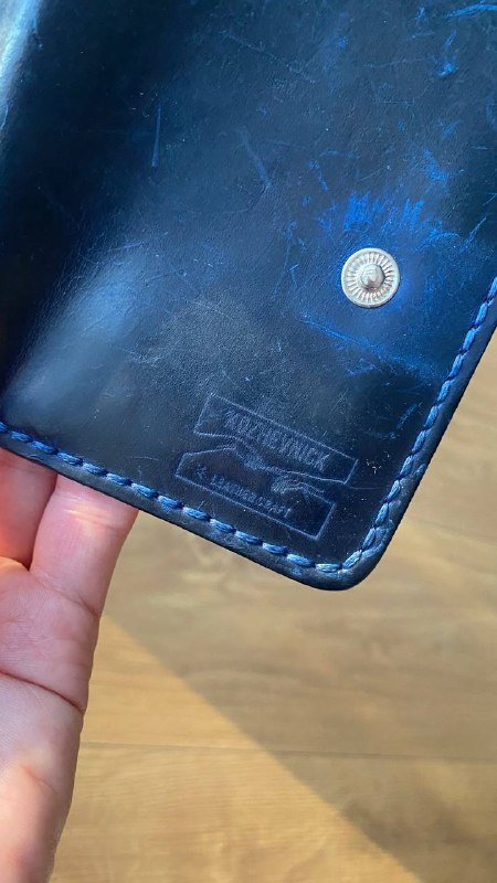 Мужское портмоне из натуральной кожи темно-синее 4