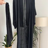 Black maxi kimono-style robe in Japanese style 7