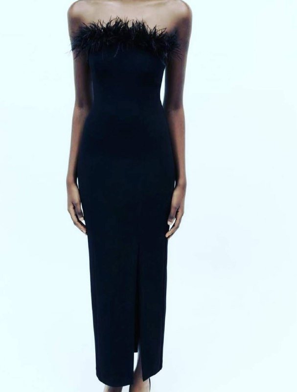 Вечернее черное платье Zara с перьями размер М 5