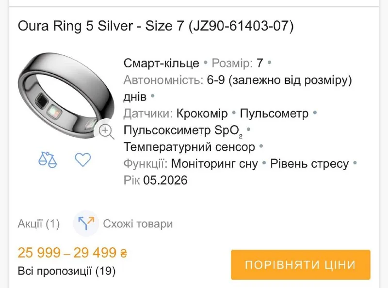 Смарт-кольцо Oura Ring 5, размер 7