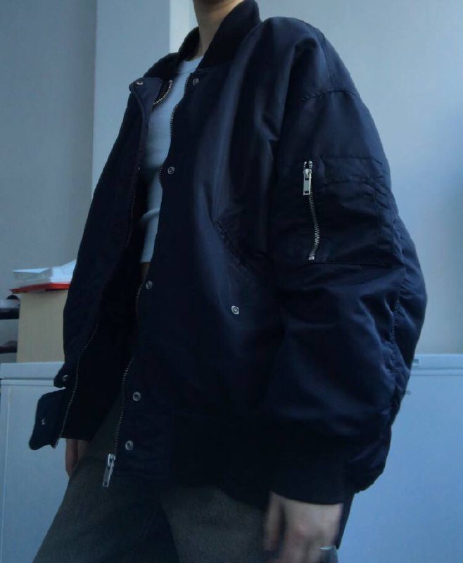 Синий утеплённый бомбер Zara оверсайз унисекс