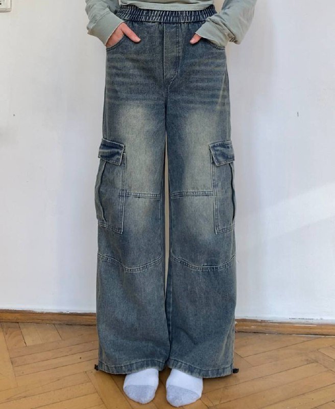 Джинсы карго на резинке, размер S 2