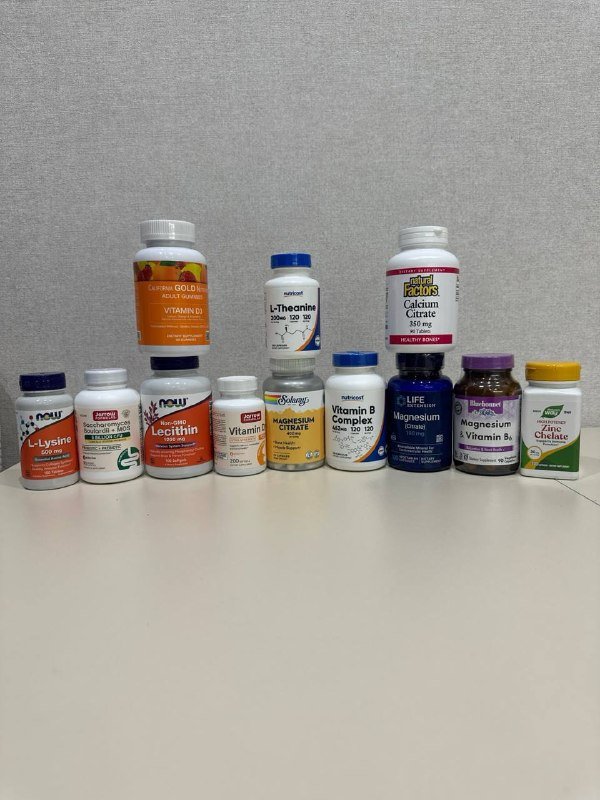 Витамин Д, лецитин, теанин, кальций, магний, цинк, витамин В