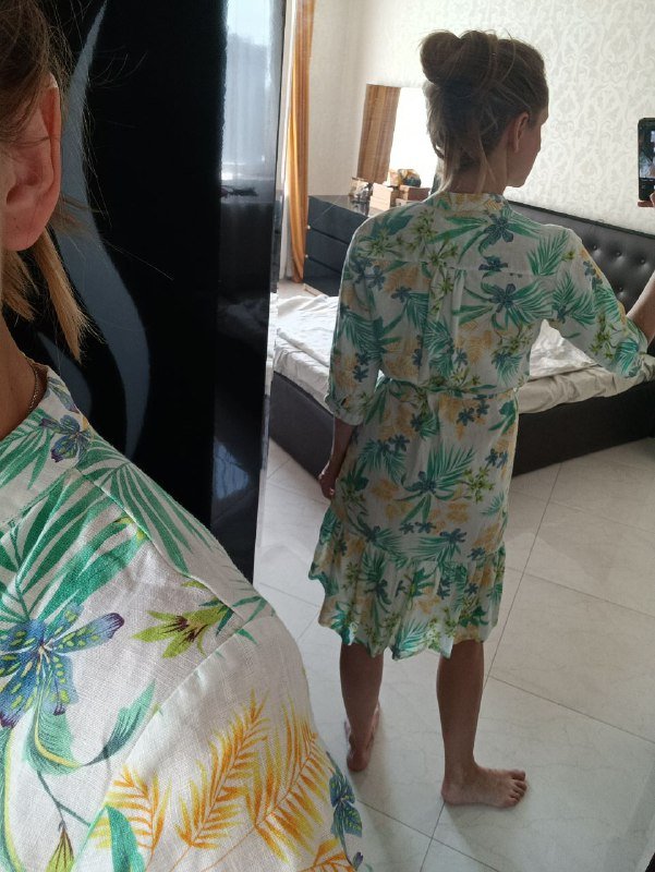 Платье лён бело-бежевое, цветное, синее, Springfield размер М 4