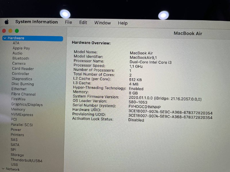 Macbook Air 2020 i3 8Gb 256Gb 7
