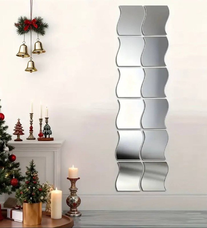 Зеркальные наклейки на стену в форме волн 12 шт