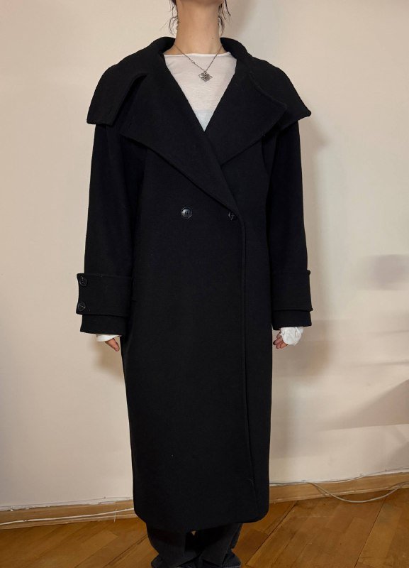 Пальто двубортное с воротом Sela черное размер S-M 2