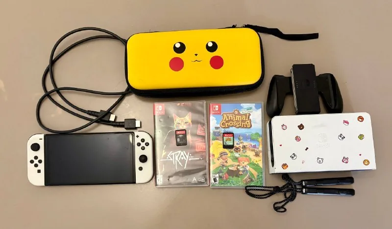 Nintendo Switch OLED, Stray, Animal Crossing, кейс, HDMI, Joy-Con