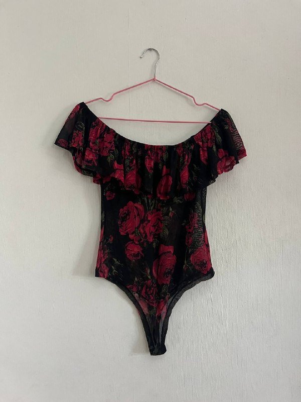 боди сетка с цветами открытые плечи винтаж полиэстер р-р S