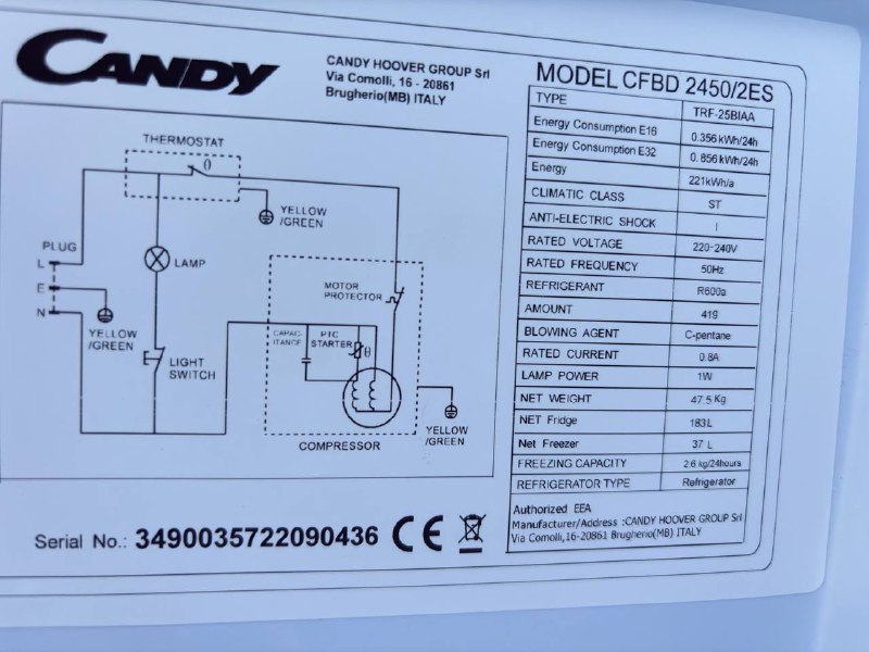 Холодильник Candy CFBD 2450/2ES встроенный белый 5