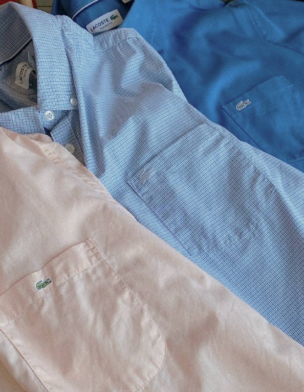 Рубашки с коротким рукавом Lacoste размер L персиковая, клеточка, синяя