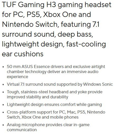 Игровая гарнитура Asus TUF Gaming H3 Wired 6