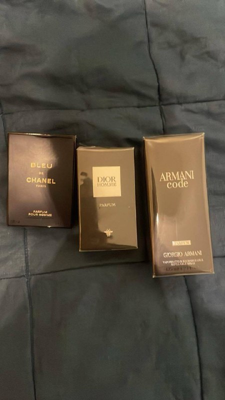 Savauge 100ml, Chanel 50ml, Dior home 50ml, Armani code 100ml