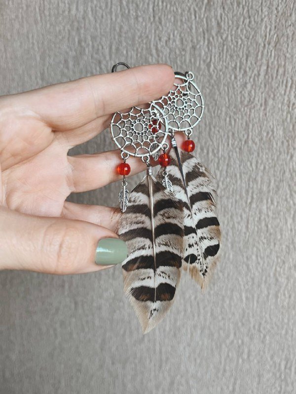 Сережки с серебряными швензами и натуральными перышками 2