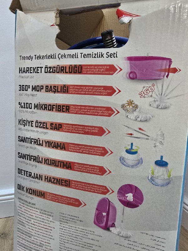 Ведро на колёсиках с ручкой и швабра 5