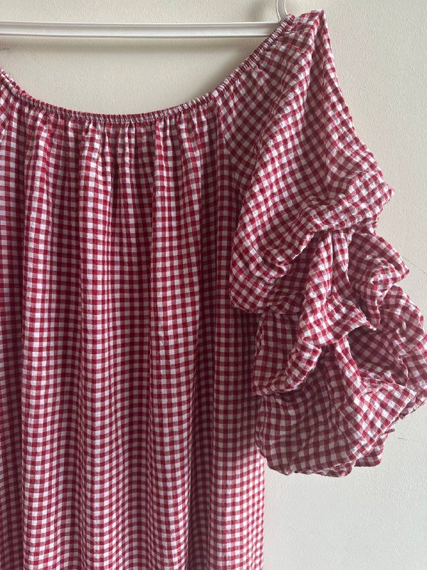 Платье Zara миди красно-белая клетка с открытыми плечами 4