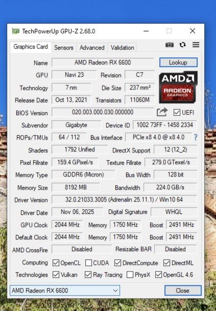 Видеокарта AMD Radeon RX 6600 Gigabyte Eagle 8GB 5