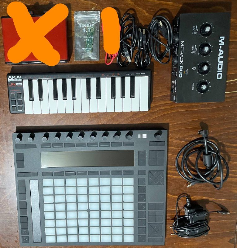 Akai Lpk25, Teensy 4.1, M-audio m-track duo, Ableton Push 2