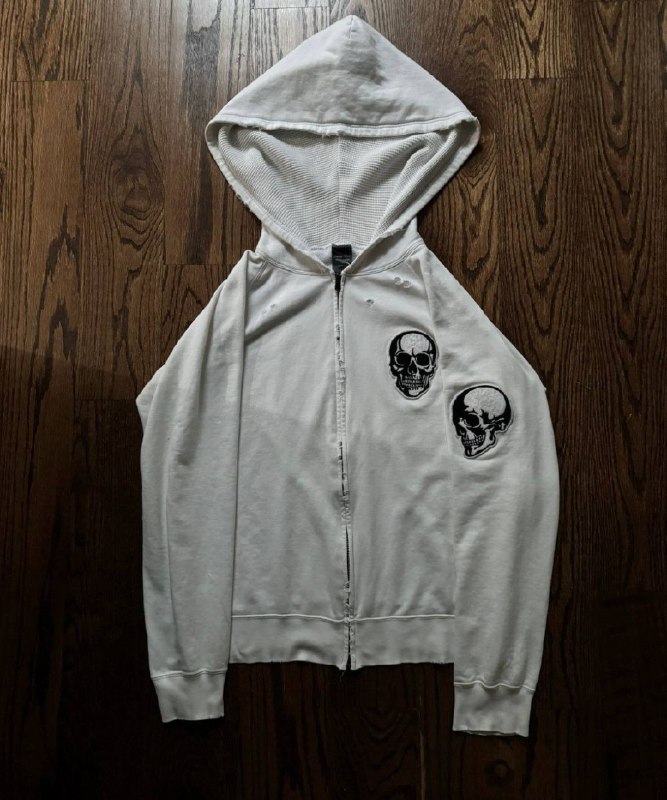 Number Nine White double skull zip-up hoodie size M