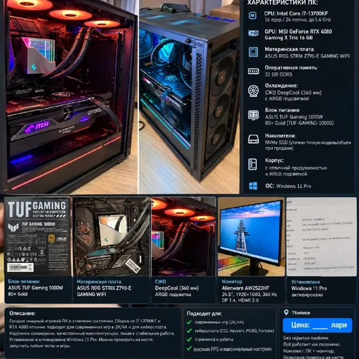 Игровой ПК RTX 4080 с монитором Alienware 360 Гц