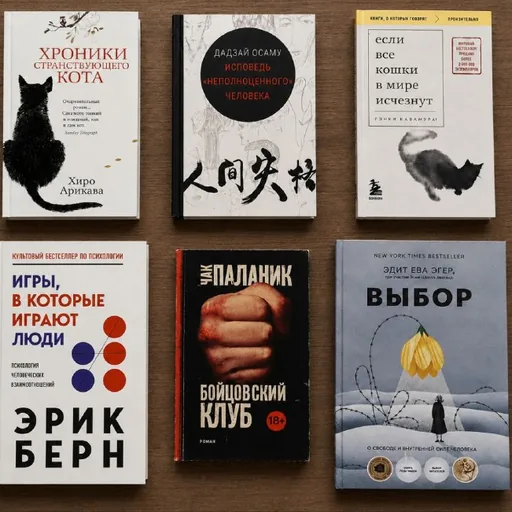 Хроники странствующего кота, Исповедь неполноценного человека, Если все кошки в мире исчезнут, Игры, в которые играют люди, Бойцовский клуб, Выбор