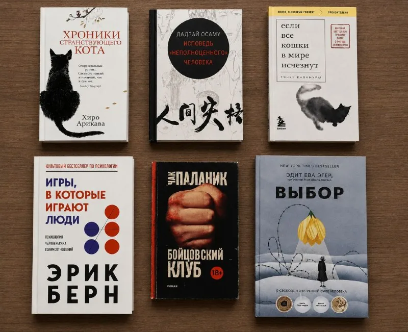 Хроники странствующего кота, Исповедь неполноценного человека, Если все кошки в мире исчезнут, Игры, в которые играют люди, Бойцовский клуб, Выбор