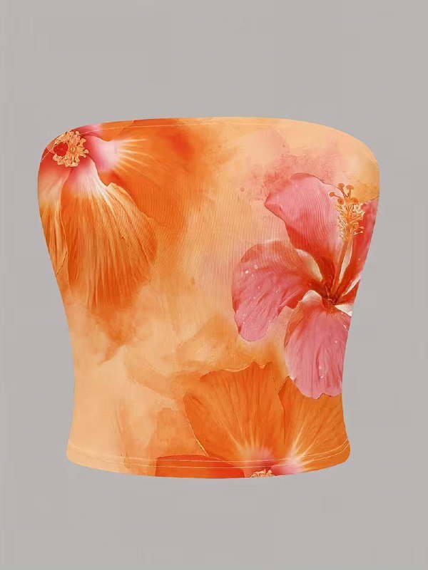 Топ бандо оранжевый с цветочным узором, размер S-M 2