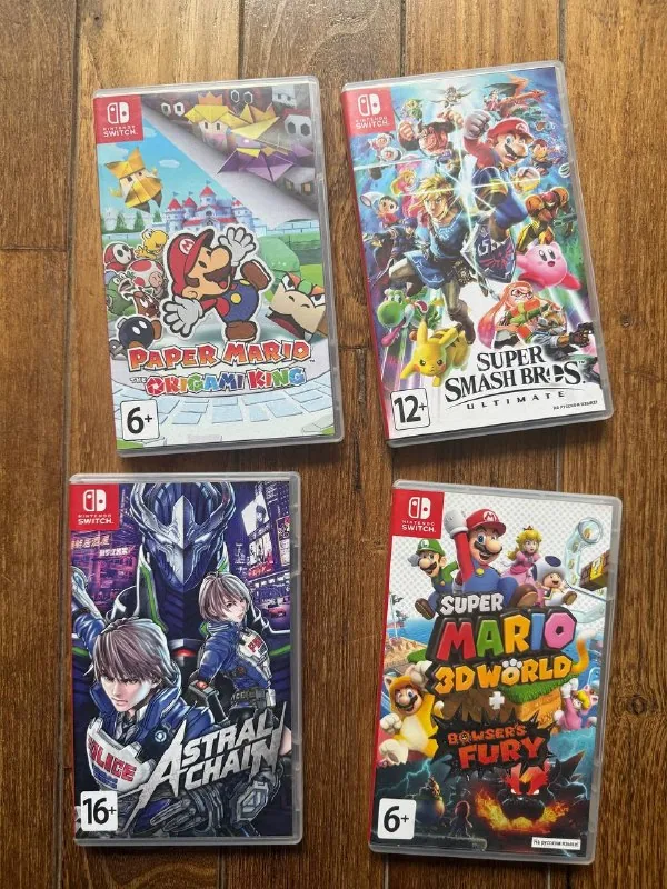 Картриджи Nintendo Switch: Paper Mario, Super Smash Bros, Astral Chain, Super Mario 3D World